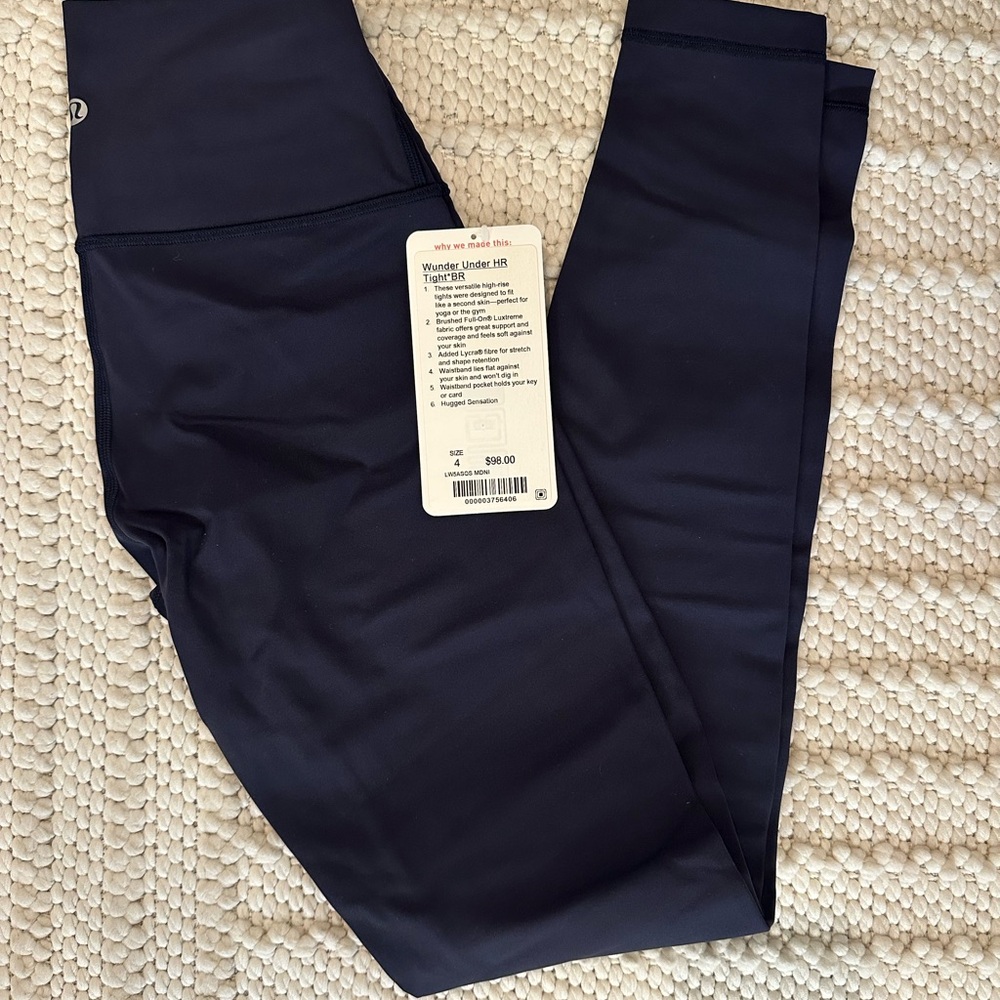 Lululemon Athletica NWT Wunder Under High Rise 4 Brushed Midnight Navy Leggings